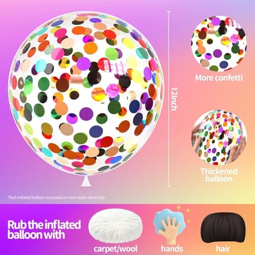 Rainbow Confetti Balloons, 25 Pcs Thickened 12 Inch Clear Latex Balloon with Colorful Confetti Inside for Graduation Engagement Bridal Shower Party Baby Shower Birthday Party Decorations Supplies