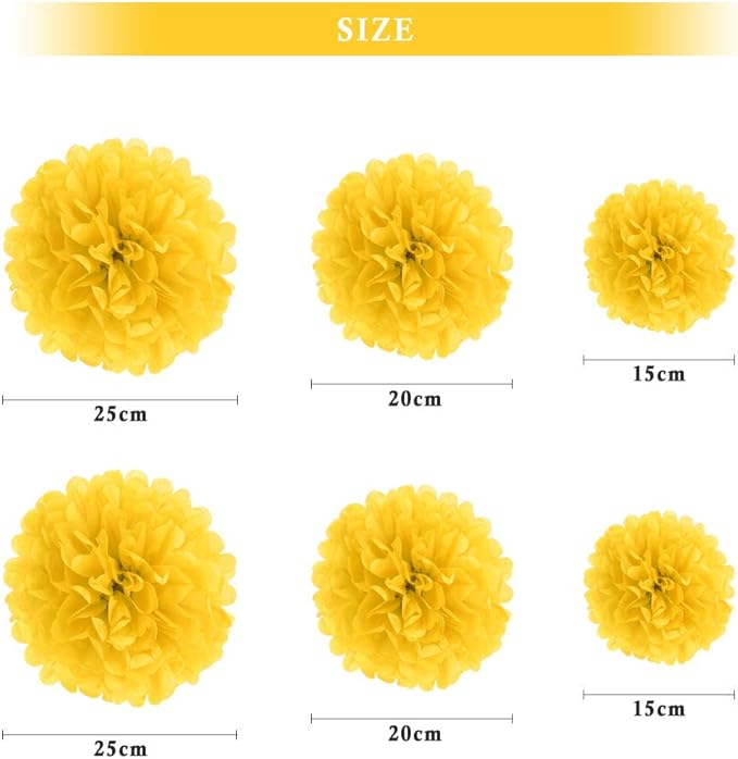 Binpeng Paper Pom Poms Hanging Paper Flower Ball Wedding Party Celebrations Decorations Outdoor Decoration Flowers Craft for Party Birthday Party (BIN-Yellow 6pk)