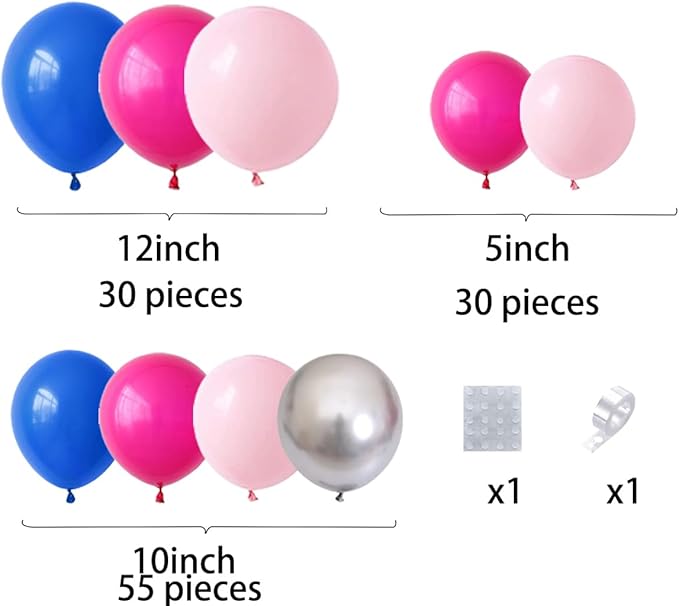 Hot Pink Blue Balloon Garland Arch Kit, 122PCS Pink Silver Royal Blue Balloons for Wedding Engagement Birthday Anniversary Baby Shower Girl or Boy Baby Gender Reveal Party Decorations
