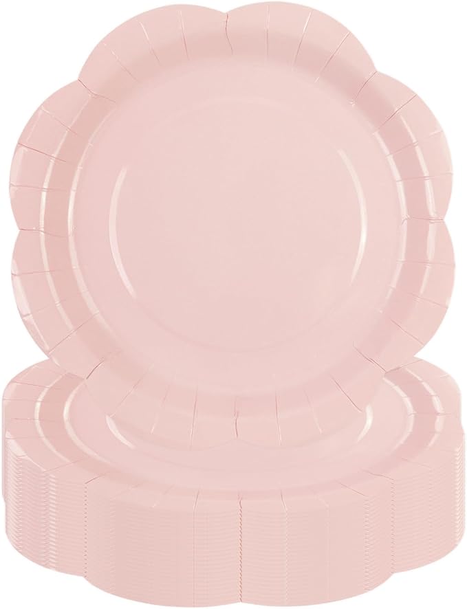 50 Pack Pink Paper Plates 7 Inch, Disposable Scalloped Plates Cake Dessert Plate for Dinner Baby Shower Wedding Bridal Shower Birthday Party Supplies (Pink, 7 inch)