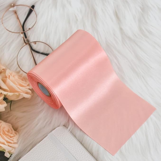 TONIFUL 4 Inch x 22Yards Wide Rose Gold Satin Ribbon Solid Fabric Large Ribbon for Cutting Ceremony Kit Grand Opening Chair Sash Table Hair Car Bows Sewing Craft Gift Wrapping Wedding Party Decoration