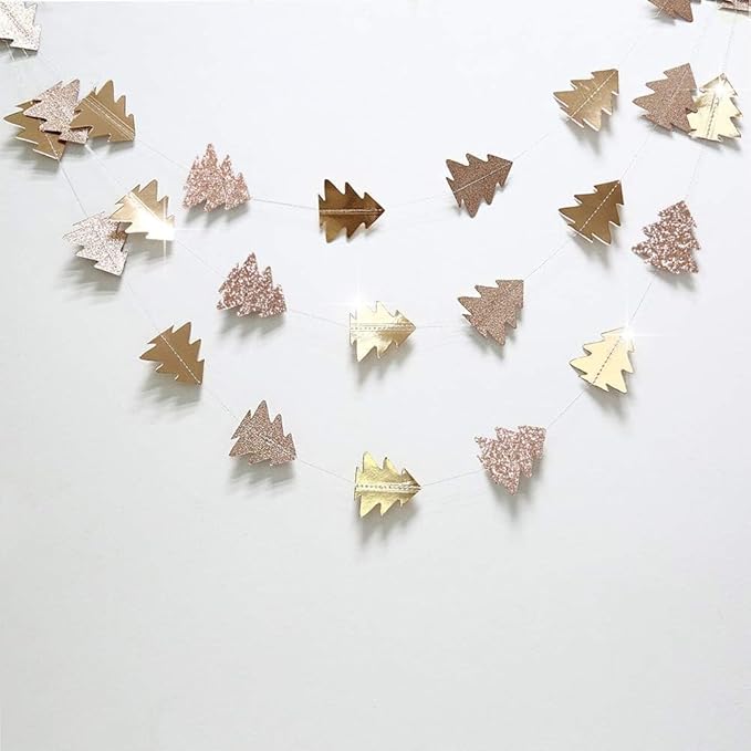 Cheerland Champagne Gold Tree Garland for Hanging Christmas Decorations Baby Shower Woodland Theme Party Decoration Christmas Streamers Backdrop Tree Garland Decor for Birthday Party New Year