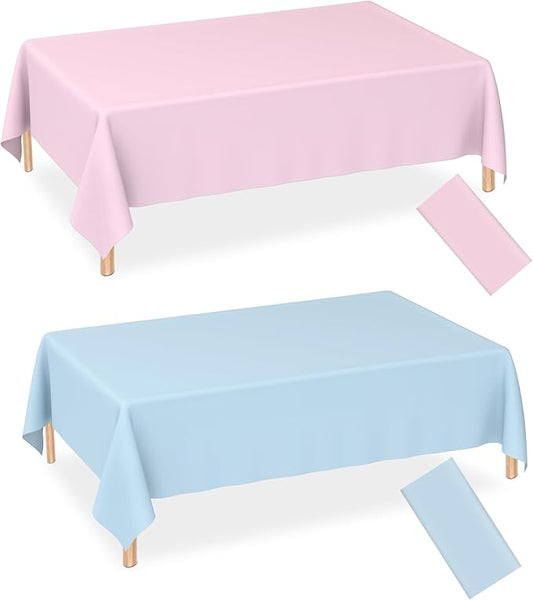 WNINK 2 Pack Gender Reveal Plastic Tablecloths, Disposable Rectangle Pink and Blue Pastel Tablecloth, Table Covers for Boy or Girl Gender Reveal Party Baby Shower Birthday Party Decorations 54" x 108"