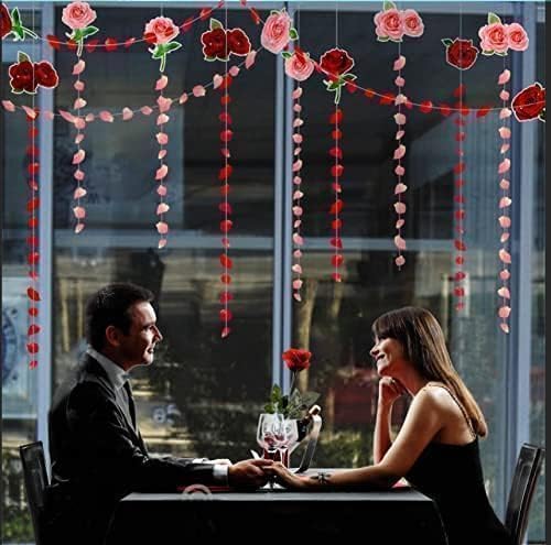 Cheerland Red Pink Rose Garland Flower Roses Petal Streamers Paper Love Banner for Floral Romantic Wedding Engagement Anniversary Bridal Shower Birthday Hanging Mothers Day Party Decorations 12pcs