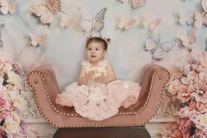Kate Butterfly Wall Backdrop for Photography Pink Flowers Dreamworld Girls Birthday Party Background for Baby Shower (8x8ft)