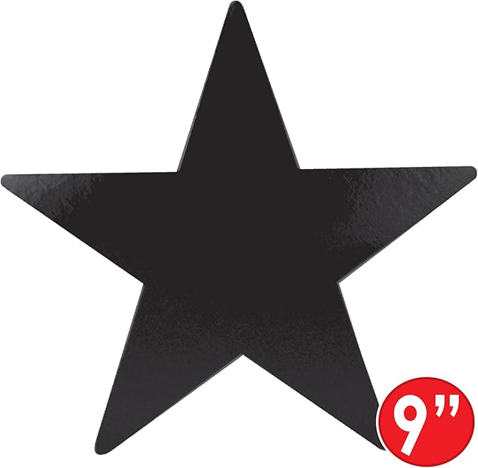 Beistle 36-Pack Foil Black Star Cutouts, Awards Night Party Decorations for Celebrations & Events, Starry Theme Decor for Wall & Table, 9”