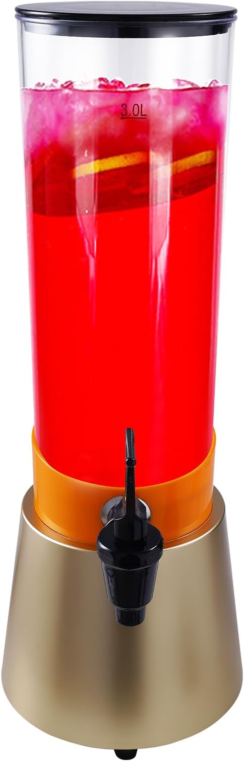 0.79 Gallon Beverage Dispenser With Champagne Gold Stand,Single Tank Water Ice Tea Beer Margarita Juice Drink Dispenser with LED White Light,Water Jar Dispenser with Spigot for Home Bar Parties