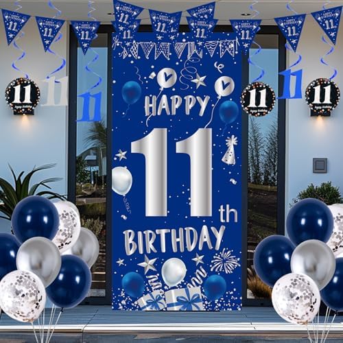 11th Birthday Decorations for Boys Girls, Blue 11 Years Old Party Supplies