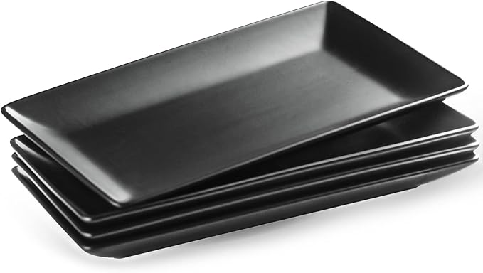 YHOSSEUN Ceramic Serving Platters Set of 4, Rectangular Serving Platters and Trays for Food, Sushi, 9.8 In Serving Dishes for Entertaining, Matte Black Serving Plate Halloween Table Decor