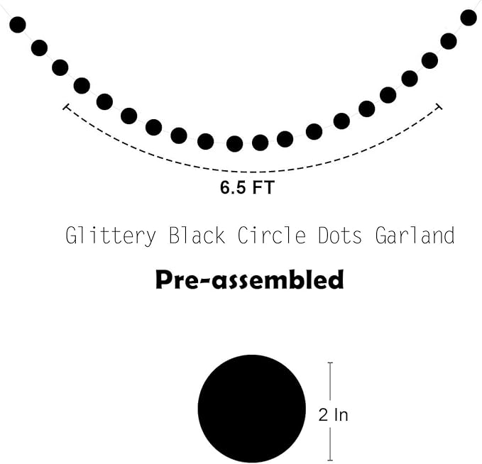 Black Happy Birthday Banner Decoration Kit, Glittery Banner Circle Dots Garland with Black Silver Hanging Swirls for Birthday Baby Shower Party Decorations Supplies, Pre-Strung