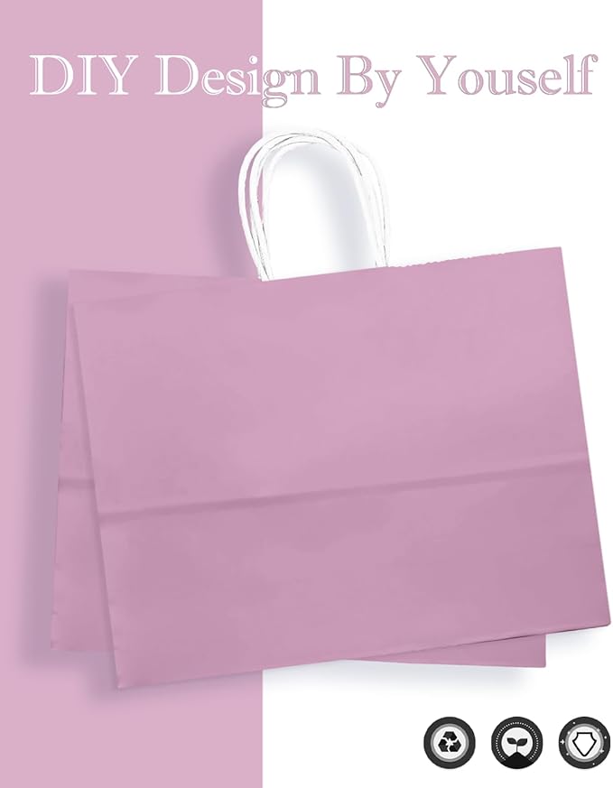 qiqee 24PCS Large Gift Bag with Handles Bulk 13"x4.5"x10" Gift Bags Pink Purple Bags Multiple Uses (32x11x25cm,Wide Large)
