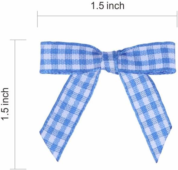 Meseey 100 Pcs 1.5 Inches Premade Gingham Craft Bows Self Adhesive Blue and White Plaid Ribbon Bows for Treat Bags Gift Wrapping Basket Wedding Baby Shower Brithday Party(Blue and White Plaid)