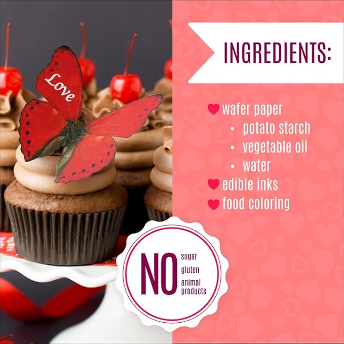 Sugar Robot Inc. Edible Butterflies Large Size Premium Crafted Made in the USA Cake and Cupcake Toppers, Decoration (Love)