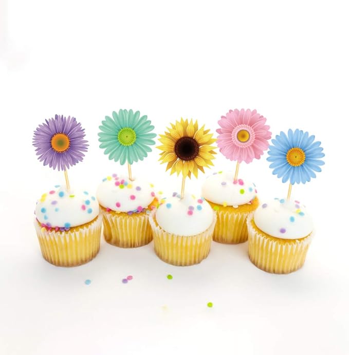 flower Party Decoration,25CT Flower Cupcake Toppers for Girl,Boys Baby Shower,Birthday Pary