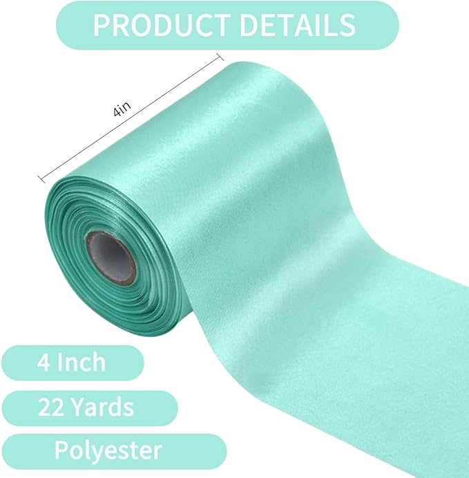 TONIFUL 4 Inch Wide Aque Turquoise Satin Ribbon 22yd Fabric Large Ribbon for Cutting Ceremony Grand Opening Chair Sashes Table Hair Bows Floral Sewing Craft Gift Wrapping Wedding Party Decoration