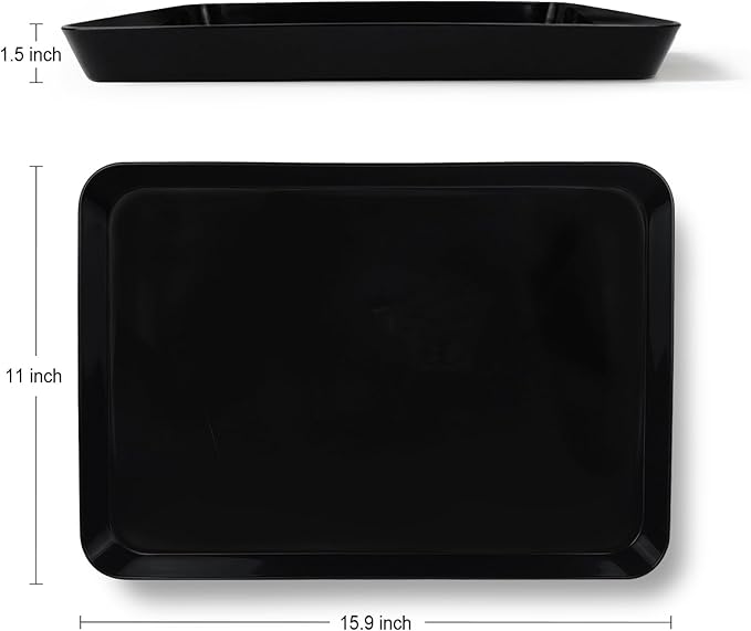 4 pcs 16" x 11" Large Serving Trays for Party Supplies, Plastic Platters for Serving Food, Unbreakable Reusable Trays for Snack, Fruit, Cookies, Desserts in Kitchen, BPA Free, Black
