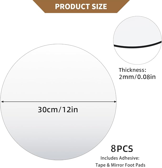 8 Pack Round Mirror Centerpieces for Tables Decorations, 12" Acrylic Round Mirror Tray Candle Plate 2mm Thickness Mirror Centerpiece Table Decorations for Wedding Decorations Party, Wall Decor