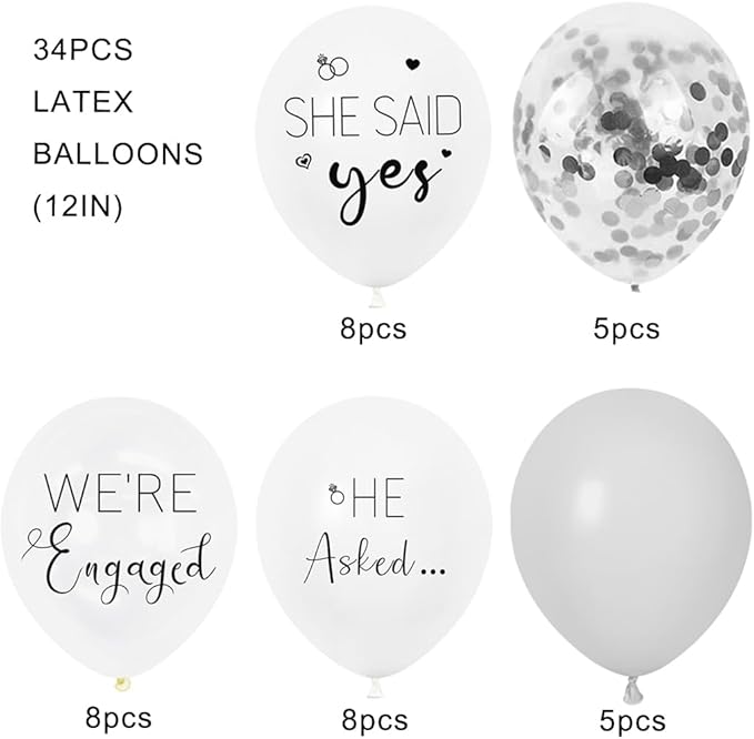 Engagement Party Balloons HE ASKED,SHE SAID Yes WE'RE ENGAGED Balloons Silver Confetti Latex Balloon for Bridal Shower Engagement Bachelorette Wedding Party Decoration