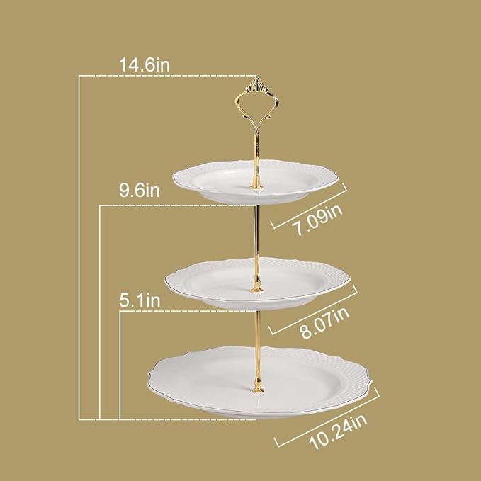 Sweejar 3 Tier Ceramic Cake Stand Wedding, Dessert Cupcake Stand for Tea Party Serving Platter (New White)