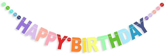 Pre-strung Happy Birthday Banner Sign, Personalized Letters Birthday Garland, Colorful Circle Dots Hanging Decorations for Women Men Kids Boys Girls Party Backdrop Decorations Supplies