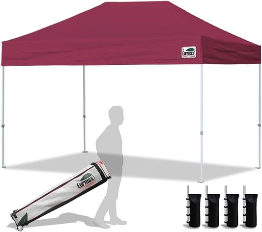 Eurmax USA 8x12ft Pop Up Canopy, Commercial Instant Tent for Outdoor Events, Patented No-Tip Rolling Storage Bag with 4 Sandbags, UV & Water Resistant, Heavy Duty Portable Shelter Gazebo,Burgundy