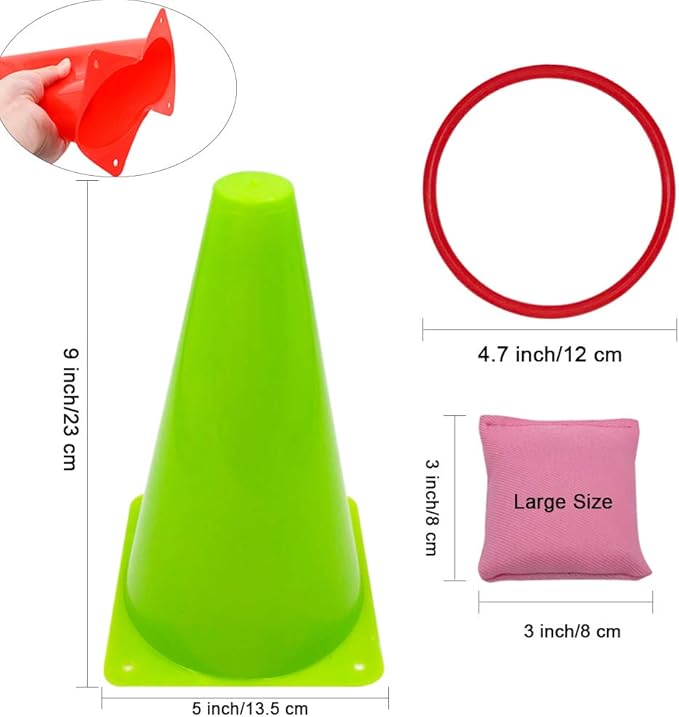 3 in 1 Carnival Games Set, Soft Plastic Cones Cornhole Bean Bags Ring Toss Games For Carnival Kids Birthday Party Indoor Outdoor Games Supplies