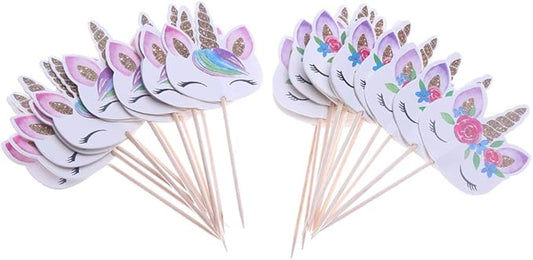 CCINEE 48pcs Rainbow Unicorn Cupcake Toppers Picks Double-Sided Paper Unicorn Cake Toppers for Birthday Party Dessert Decoration