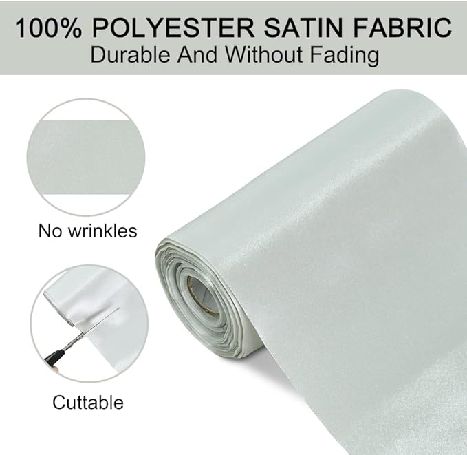 TONIFUL 6 inch x 22yd Wide Sliver Satin Ribbon Solid Fabric Ribbon for Cutting Sewing Ceremony Party Decoration Chair Sash Table Runner Car Bows Indoor Outdoor Yard Decor