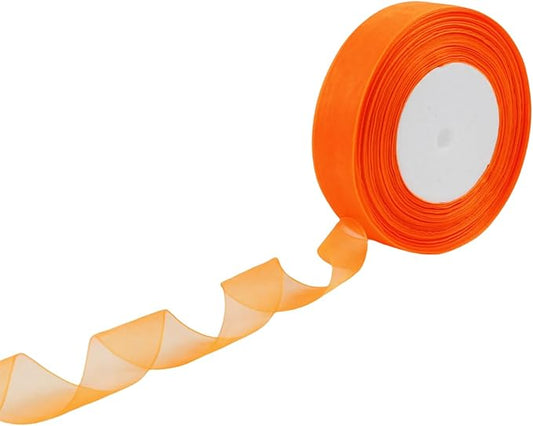 1 Inch 50 Yards Sheer Organza Ribbon Chiffon Ribbon for Gift Wrapping Wedding Bouquet Crafts (Orange)