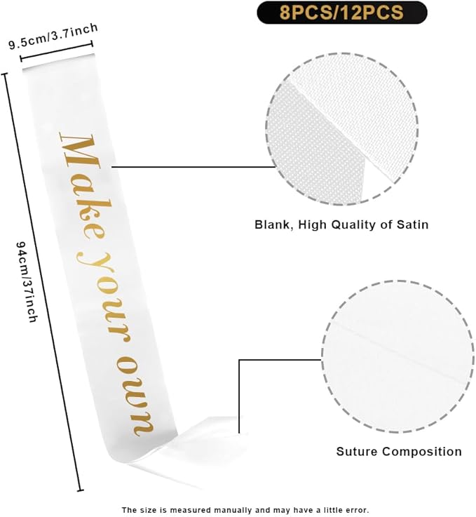 White Sash 8pcs Blank Sash Party Favors Graduation Sash Party Supplies Custom Sash for Birthday Bride Sash Bachelorette Party Accessories Sashes Bride Mom To Be Sash Prom Queen Wreath Retirement Sash