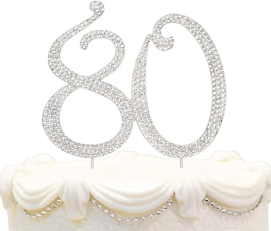 Bling Crystal Rhinestone 80 Birthday Cake Topper - Best Keepsake | 80th Party Decorations Silver