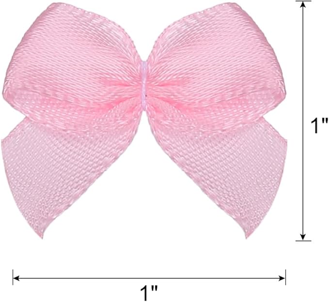 MECCANIXITY 50Pcs Mini Ribbon Bow 1" Mini Fabric Satin Ribbon Flower Bows for Craft DIY Sewing Wedding Birthday Party Pink