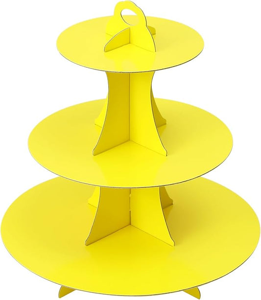 Soleebee 3-Tier Round Cupcake Stand, Cardboard Cupcake Tower, Dessert Cup Cake Stand Tower for Birthday Wedding Party Decoration, Cupcake Tier Stand 1 Set (Yellow)