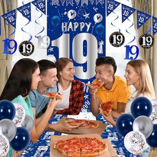 19th Birthday Decorations for Boys Men, Blue 19 Year Old Party Supplies
