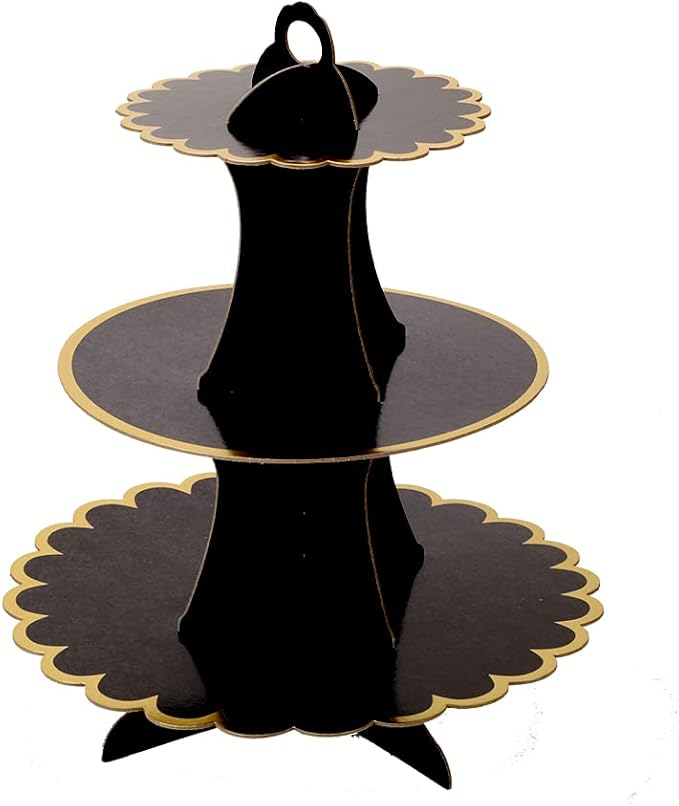 MRPAPA 2Pack Cardboard Cupcake Stand , 3 Tier Dessert Tray, Disposable Paper Mini Cake holder Environment Firendly 3-Tiered Cupcake Tower Tray Table Halloween Decorations (Black)