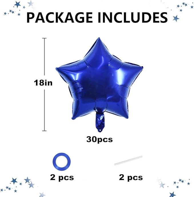 TONIFUL 30Pcs 18 Inch Navy Blue Star Shape Foil Balloons Big Dark Blue Stars Helium Mylar Ballons for Birthday Wedding Baby Shower Anniversary Engagement Party Decorations Suppliess