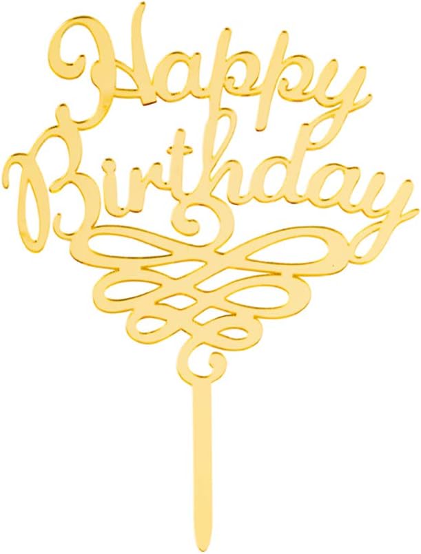 Restaurantware-Top Cake Happy Birthday Cake Topper, 1 Mirrored Birthday Cake Decoration - With Swirls, Durable, Gold Acrylic Birthday Topper For Cakes, Party Decoration for Birthday