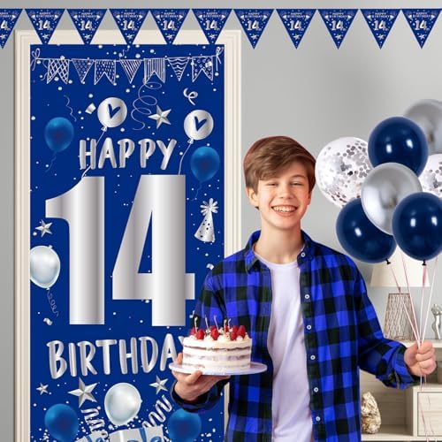 14th Birthday Decorations for Boys Girls, Blue 14 Year Old Party Supplies