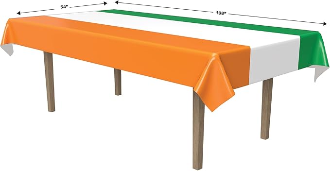 Beistle Irish Tablecovers, 54” x 108”, 2 Pieces – Plastic Table Cloth, Rectangular Tablecloth, Striped, St. Patrick’s Day, St. Patrick’s Day Decorations