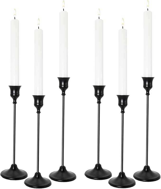 Candlestick Holders, Black Metal Taper Candle Holder, Vintage Candle Holders for Pillar Candles, Table Mantel Wedding Festive Decor Party Party Decor Christmas Decorations, Set of 6