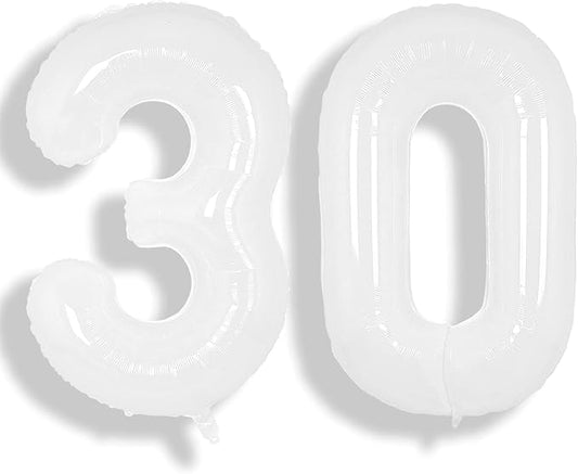 SUWEN 40 Inch White Large 30 Balloon Numbers Big Foil Helium Number Balloons 0-9 Giant Jumbo Happy 30th Birthday Party Decorations for Men or Women Huge Mylar Anniversary Party Supplies