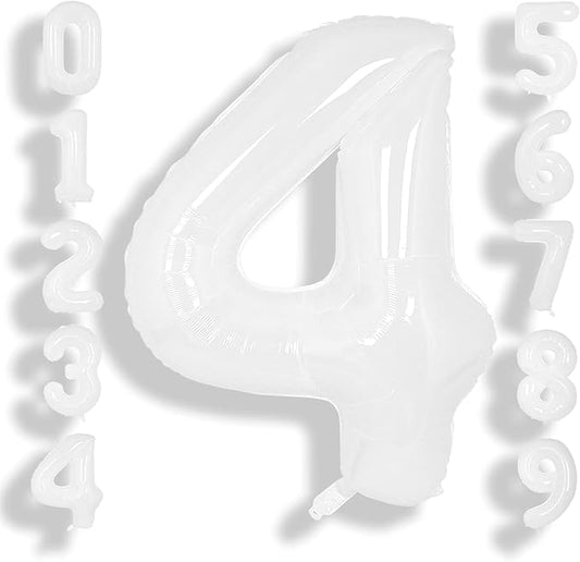 SUWEN 40 Inch White Large 4 Balloon Number Big Foil Helium Number Balloons 0-9 Giant Jumbo Happy 4th Birthday Party Decorations for Boy or Girl Huge Mylar Anniversary Party Supplies