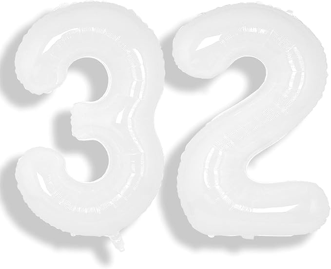SUWEN 40 Inch White Large 32 Balloon Numbers Big Foil Helium Number Balloons 0-9 Giant Jumbo Happy 32nd Birthday Party Decorations for Men or Women Huge Mylar 23 Anniversary Party Supplies