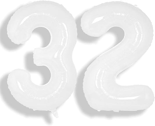 SUWEN 40 Inch White Large 32 Balloon Numbers Big Foil Helium Number Balloons 0-9 Giant Jumbo Happy 32nd Birthday Party Decorations for Men or Women Huge Mylar 23 Anniversary Party Supplies