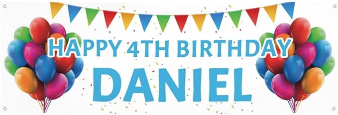 Happy Birthday Banner Personalized Name Photo Age Custom Signs - Birthday Party Decoration 4'x2'