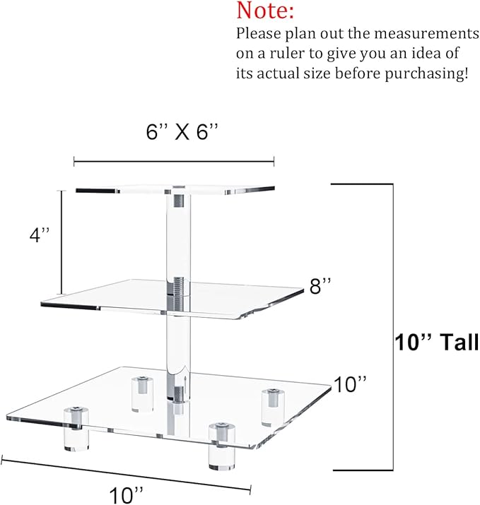 Jusalpha® 3 Tier Strong Acrylic Square Cupcake Stand, Dessert Display Tower (Clear, 1)