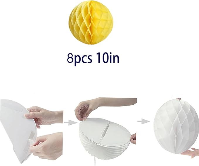 8pcs 10 inch Paper Honeycomb Balls Decorative Tissue Pom Poms Flower Art Hanging Balls for Birthday Wedding Nursery Baby Shower Home Decor (10inch, Yellow)