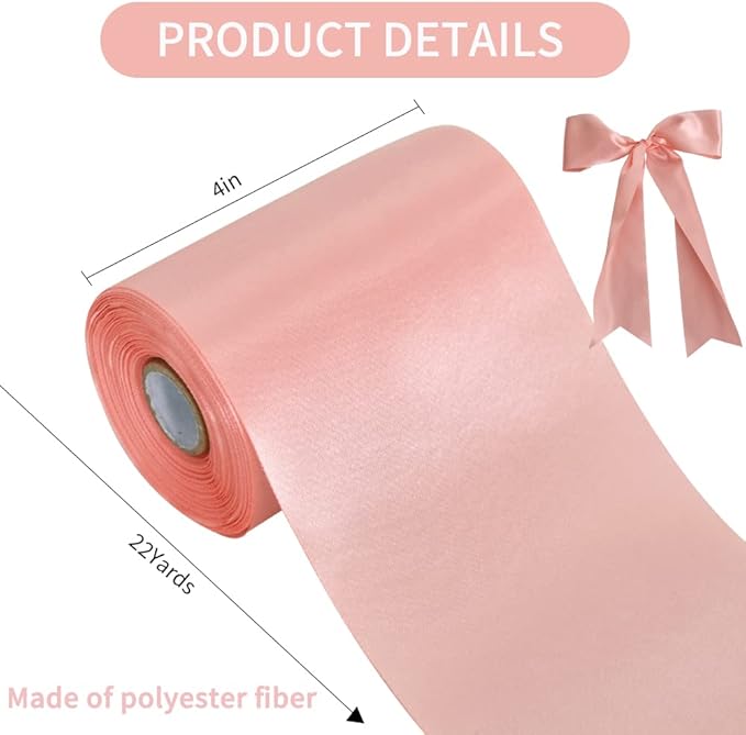 TONIFUL 4 Inch x 22Yards Wide Rose Gold Satin Ribbon Solid Fabric Large Ribbon for Cutting Ceremony Kit Grand Opening Chair Sash Table Hair Car Bows Sewing Craft Gift Wrapping Wedding Party Decoration