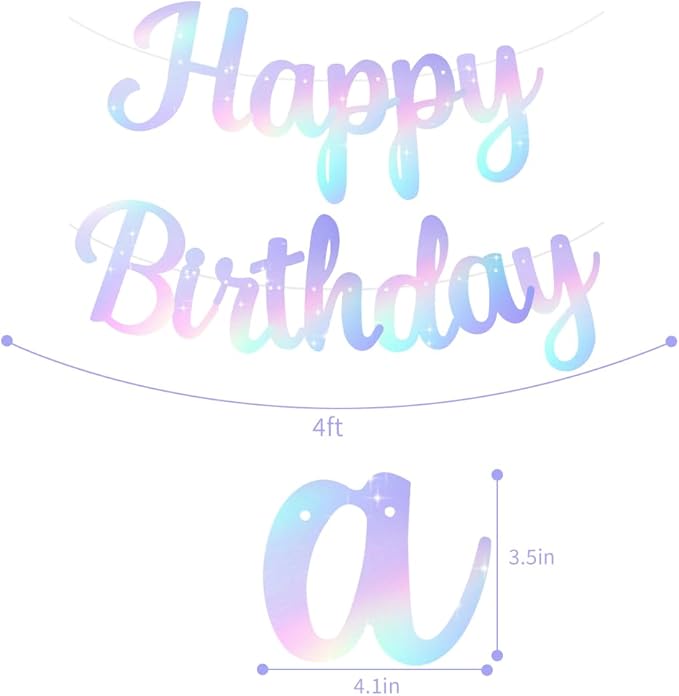 BEISHIDA Happy Birthday Banner - NO DIY,Iridescent 10Feet Pre-Strung-Glitter Birthday Sign Garland Backdrop Decorations for Women men Party
