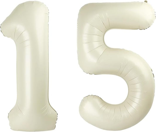Balloons 15 Numbers 40 Inch 15th Birthday Decorations for 1 5 15 51, Cream Big Foil Number Balloons for Wedding Store Anniversary Party Supplies